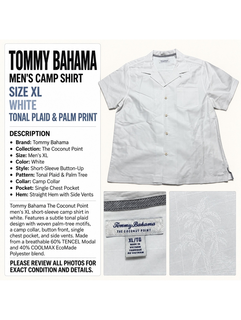 Tommy Bahama White Island Zone Short Sleeve Button-Up Shirt XL